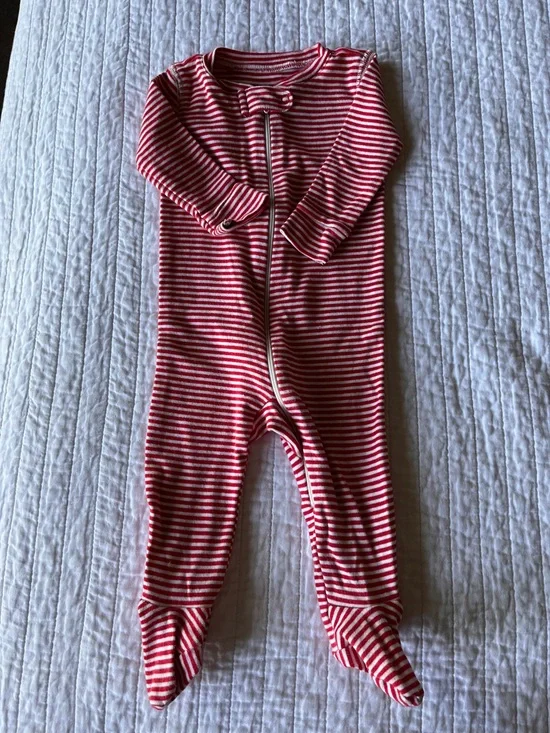 Primary Red and White Striped Zippered Onesie