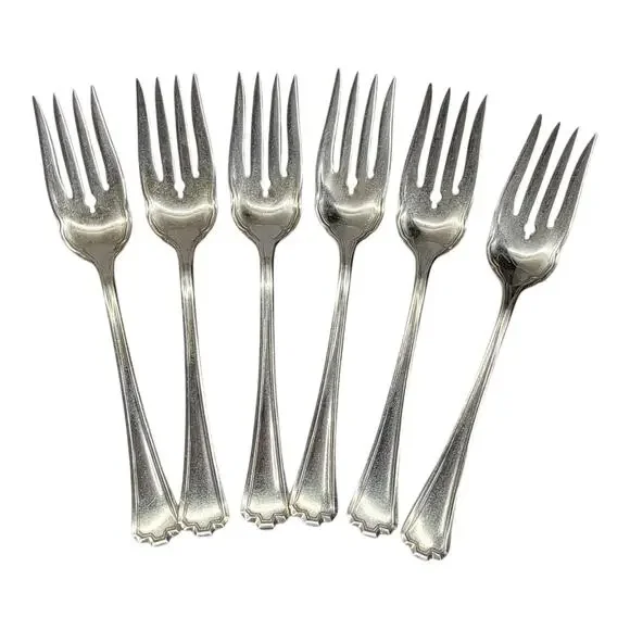 R.C.CO Vintage Silverplate Salad Forks 6 Pc Set Art Deco Stepped Handle