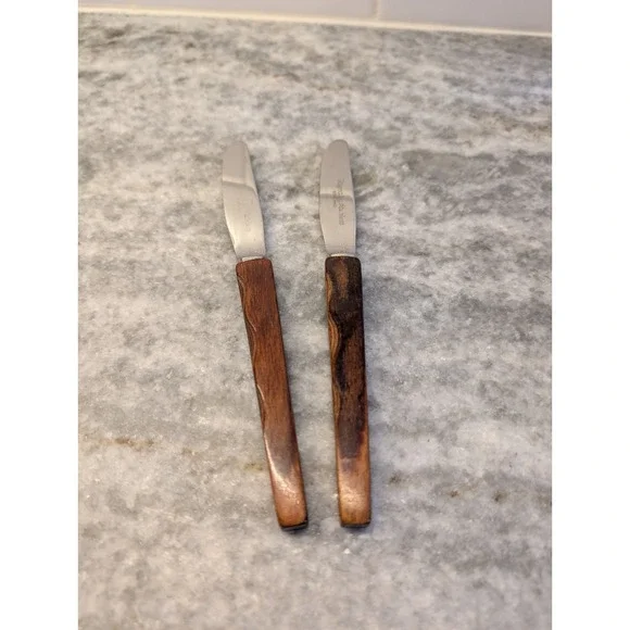 Regent‎ Stainless Knives w/ Decorative Wood Handle Flatware 6.5in 2Pc Set