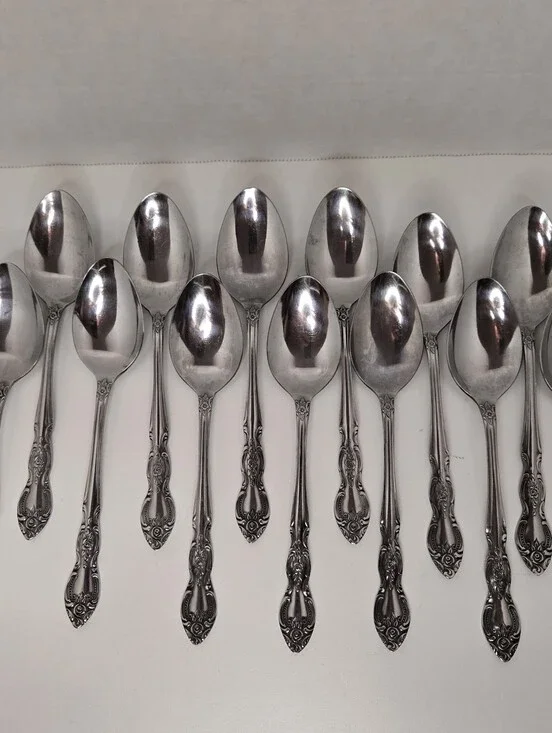 Orleans Silver Stainless Floral Tablespoons 13 Pcs Vintage Flatware Set Korea