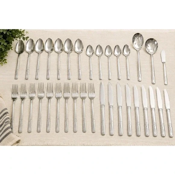 Oneida Flight‎ Criss Cross Stainless Flatware Set 52 Pc MCM Fork Spoon Knife Lot