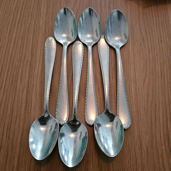 Set‎ of 6 spoons beaded rope edge pattern silvertone
