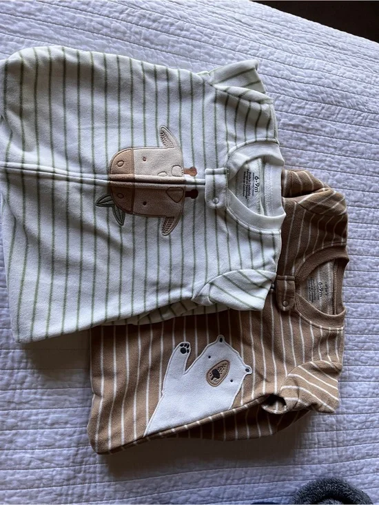 Carter's Cream & Brown Striped Baby Sleep Sacks with Animal Appliques