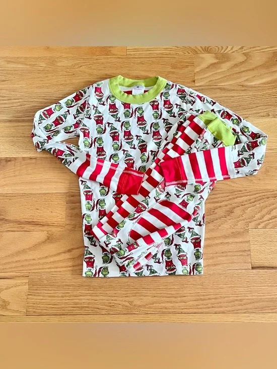 Hanna Andersson Christmas Grinch pajamas 150 12 stripe long John 2 piece cotton