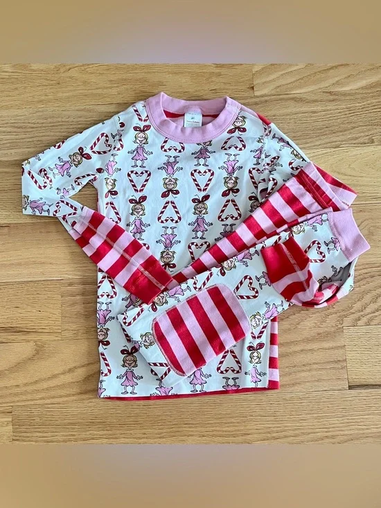 Hanna Andersson Christmas Cindy Lou Who pajamas pink 140 10 2 piece Grinch long