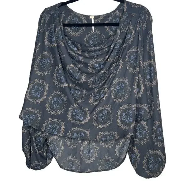 Free People Gray Cowling Around Printed Top Whimsigoth Size XS