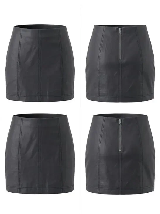 LA9 Free People Metal Black Leather Exposed Back Zip Mini Skirt Women Size 4