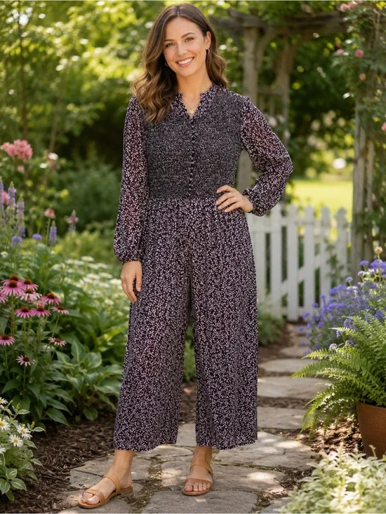 NWT- Free People Saint Helena  Floral Wide-Leg Jumpsuit - Purple