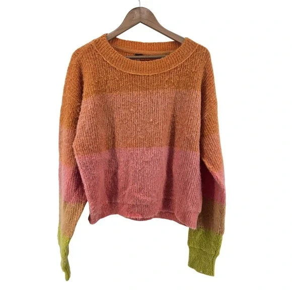 Free People Sweater Womens XL Multi‎ Easy Street Colorblock Ribbed Wool Blend