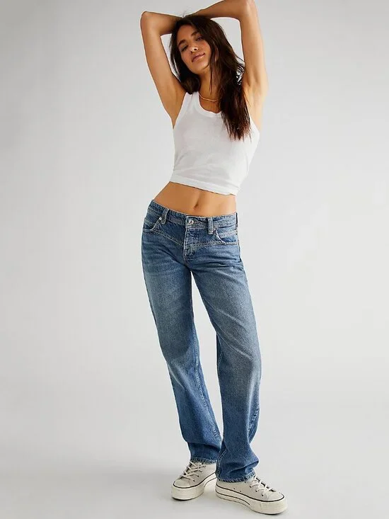 Free People Shelby Low Rise Boyfriend Jeans in Heat Check Blue - sz 32