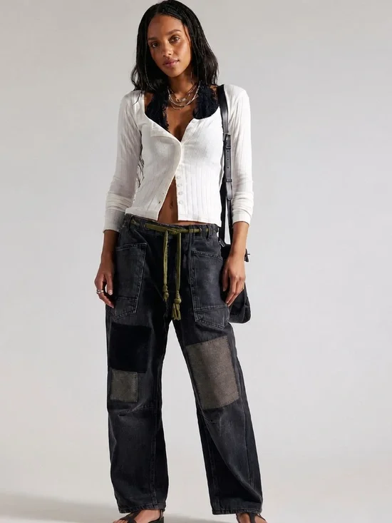 Free People Moxie Pull On Patch Barrel Jeans
