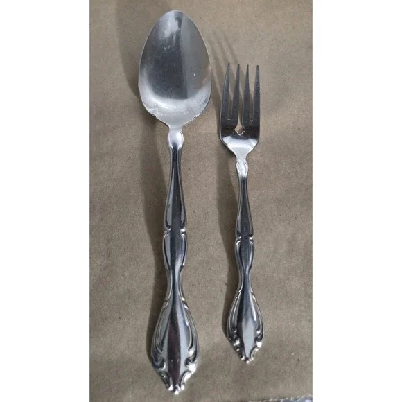 Oneida Community Cantata Stainless‎ 2pc Serving Spoon Salad Fork Flatware