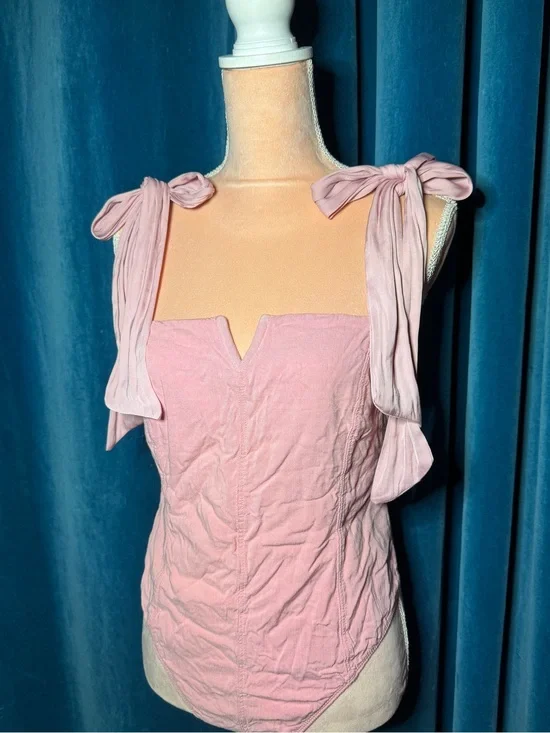 Free people pink bodysuit with bow detail