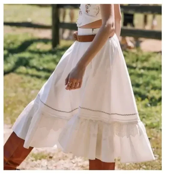 NEW Free People Maeberrie Embroidered Midi Skirt Size Medium