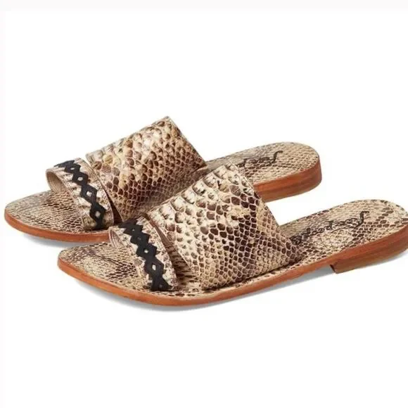 Free People Saturaday Snake Strappy Leather Flat Sandals 41/10