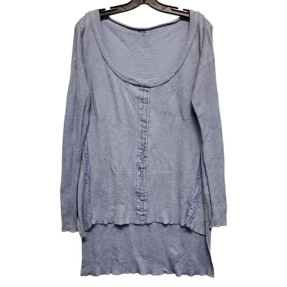 FREE PEOPLE Sweater Womens Medium Blue Scoop Neck Linen Blend Pullover Boho