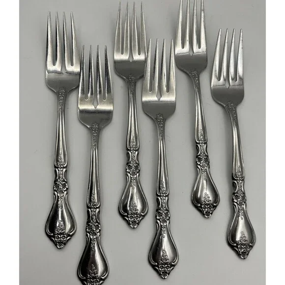 Set of 6 Oneida Distinction Deluxe KENNETT SQUARE Stainless Salad Forks