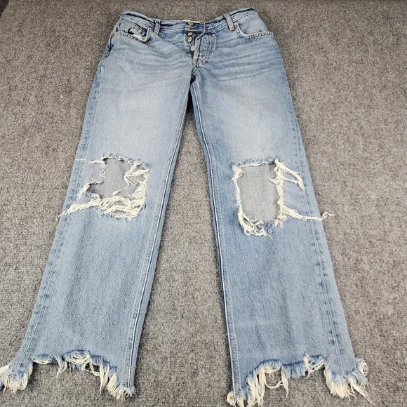 Free‎ People We The Free Distressed Wide Leg Jeans Light Wash Button Fly Size 26