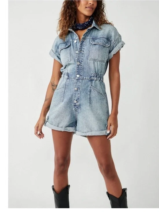 FREE‎ PEOPLE Marci Cuffed Shortalls / Marrakesh small B05