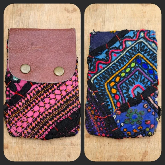 🍄🪬 Free People Boho Embroidered Repurposed vtg banjara hippie Wallet card case