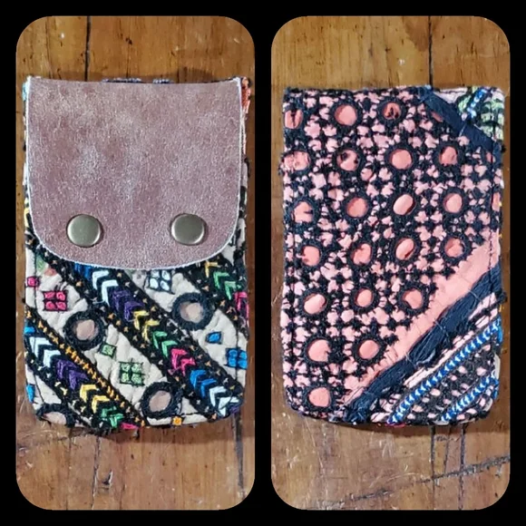 🍄🪬 Free People Boho Embroidered Repurposed vtg banjara hippie Wallet card case