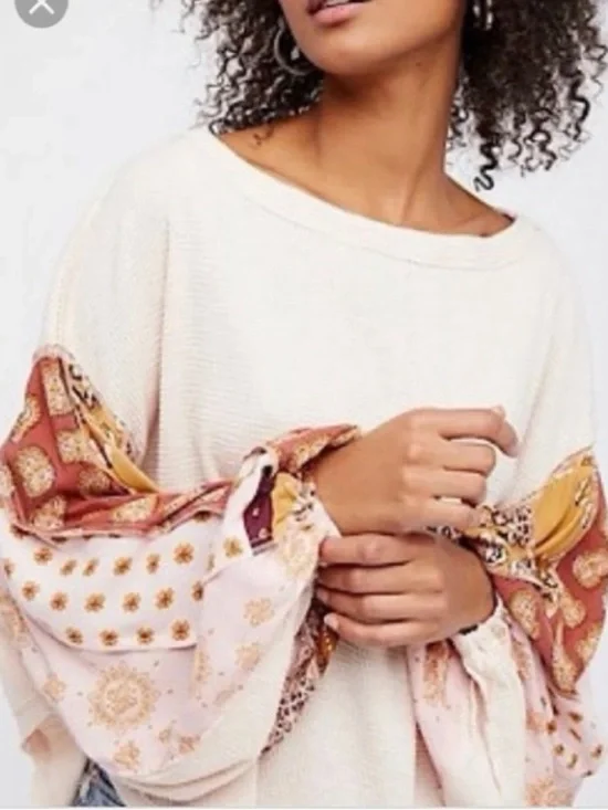 Free People Blossom Floral Boho Thermal Long Sleeve Top Boho Ballet Combo XS