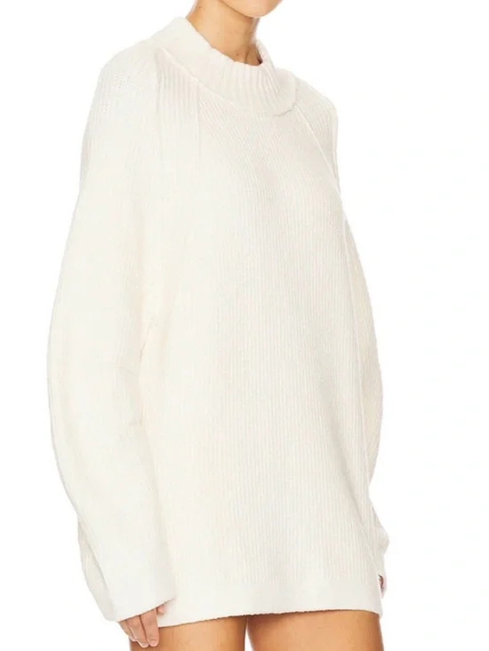 Free People Sunbeam White Ribbed‎ Mock Neck Pull On Women's Sweater Size Large