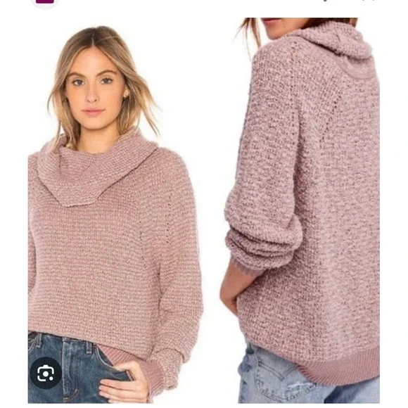 Free People Cowl Neck‎ Sweater Womens Large Mauve Pink Excellent Textured Knit