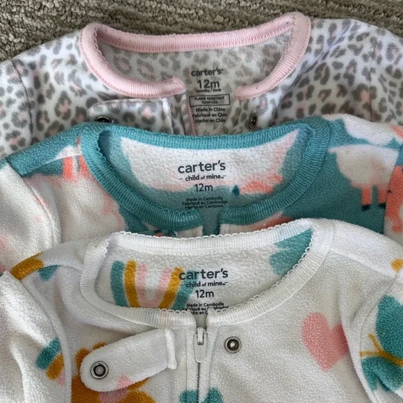 Carter's 12M Fleece Zip  Footie Pajama Bundle Set