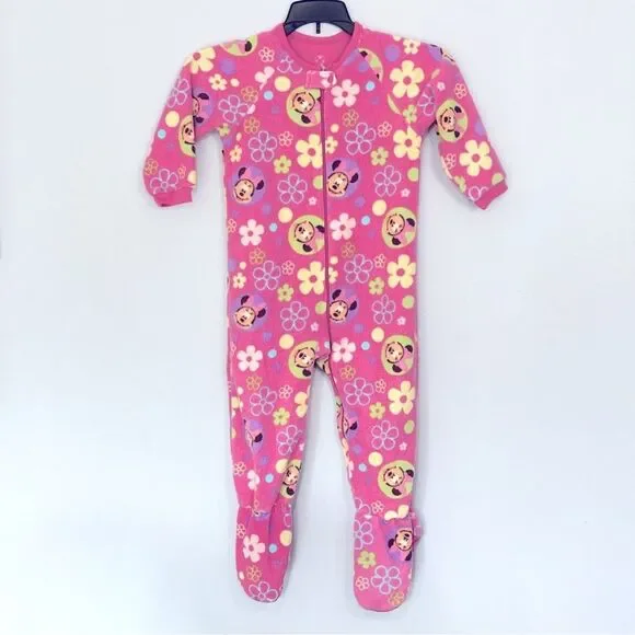 Disney Minnie Mouse Footed Pink Fleece Sleeper Floral Pajamas Footie 1-piece 3T
