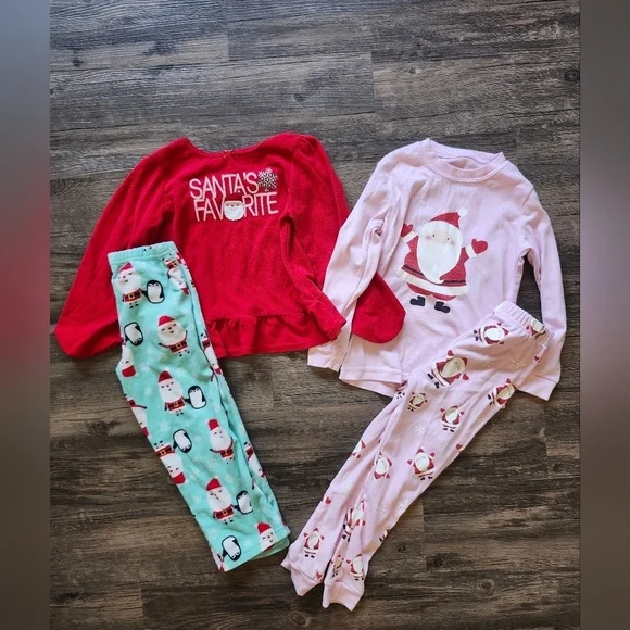 5t Christmas Santa and Penguin Pajama Set Bundle