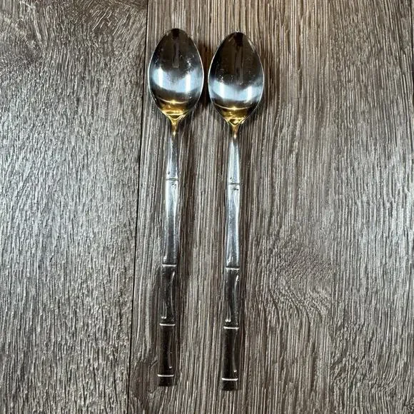 Continental Silver CSS9 Flat Bamboo Handle Glossy Flatware Japan Iced Tea Spoons