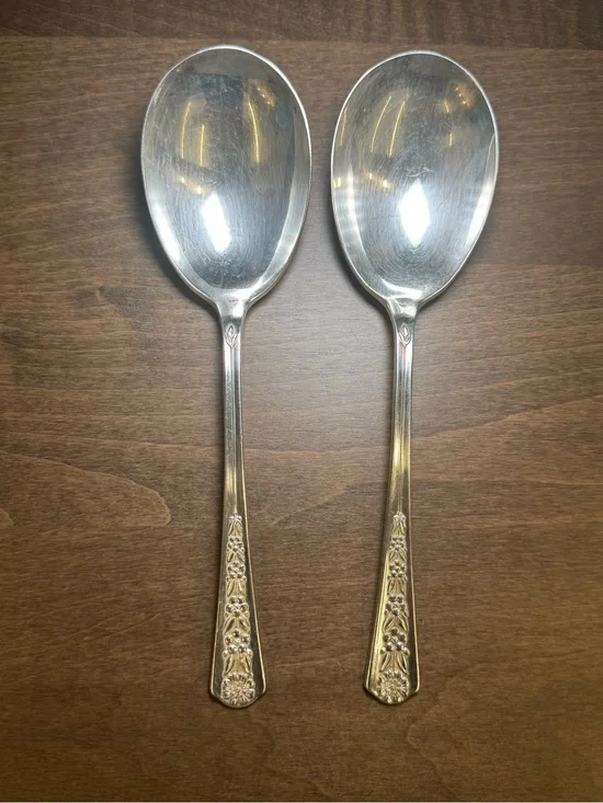 Meriden Delight Lot Of 2 Silverplate Serving Spoons International Floral 1928