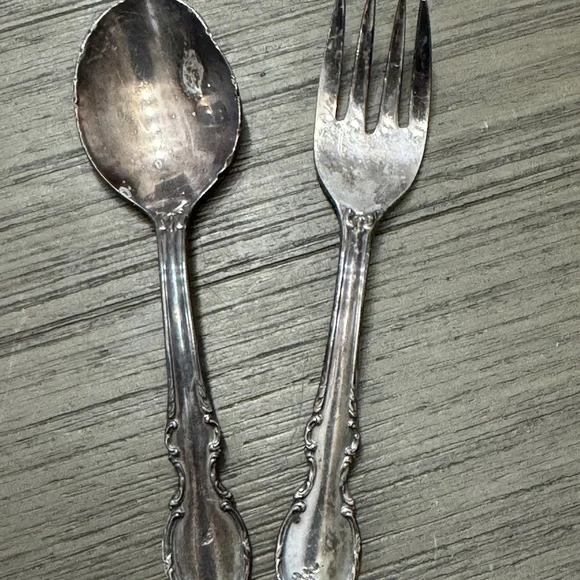 Babies First Silver Serving Spoon and Fork Set - Silver Plated 1847 Roger’s Bros