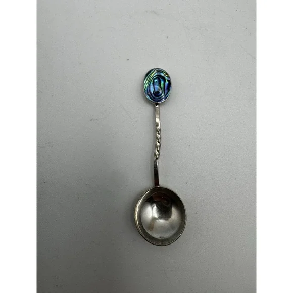 Vintage New Zealand Paula Stone Abalone Silver Spoon Caviar or Demitasse
