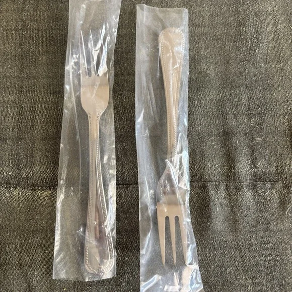 NEW Lenox BEAD Stainless Flatware 2X Cocktail FORKS Plume Tip Beaded 18/10