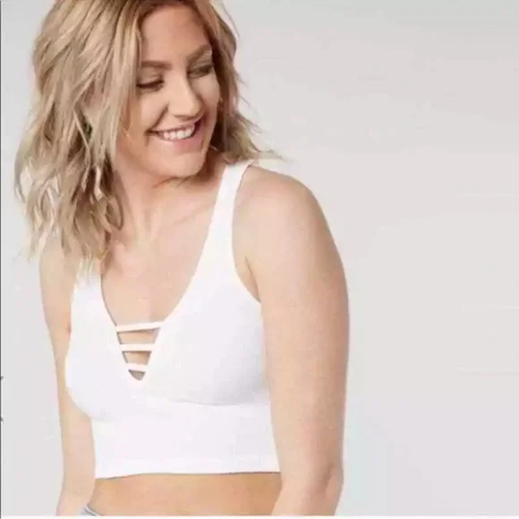 Free People Strapped In Brami White Ribbed Crop Top NWT