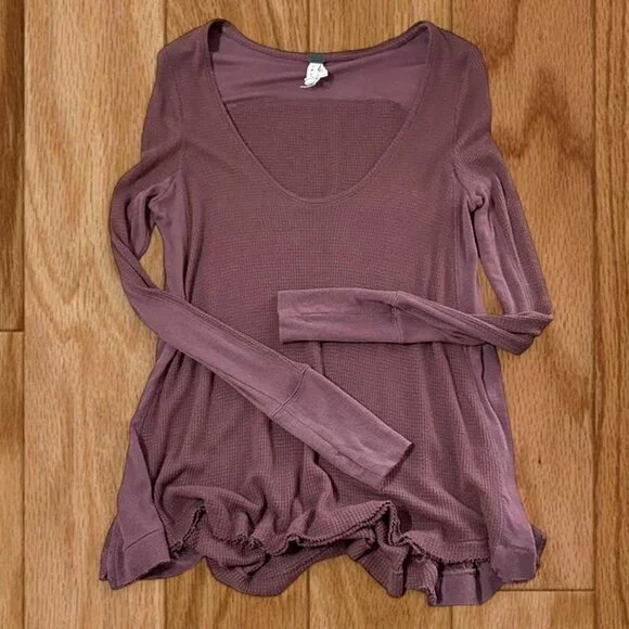 Free People malibu thermal brown‎ S women's long sleeve scoop neck We the Free