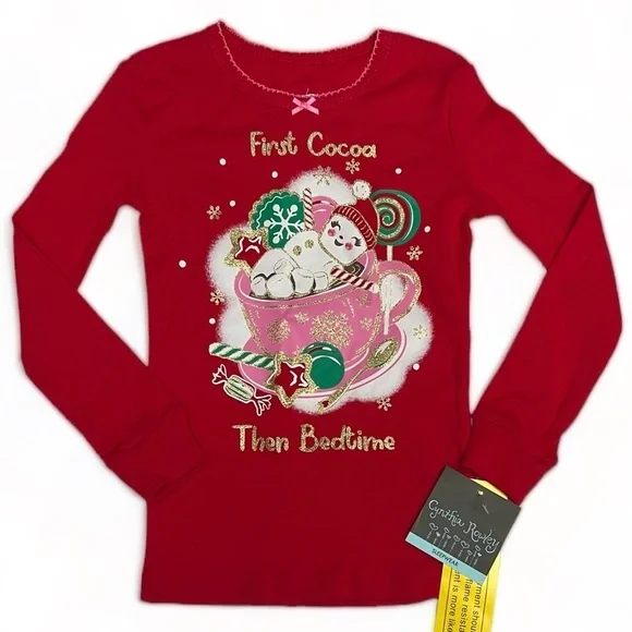 Cynthia Rowley Girl’s Pajama Top Christmas Cocoa Bedtime Red Size 4T