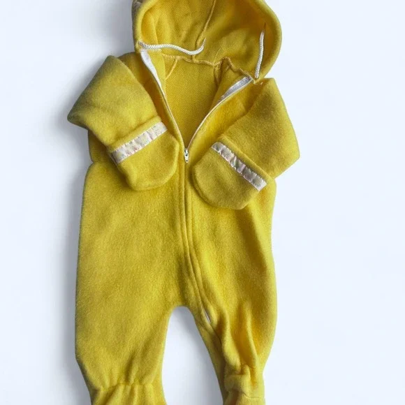 Vintage fleece yellow snowsuit infant 80s 6-12m