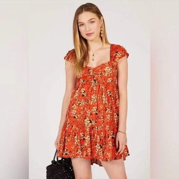 Free People Pattern Play Revolve Linen Blend Mini Dress Sz Lg NWOT