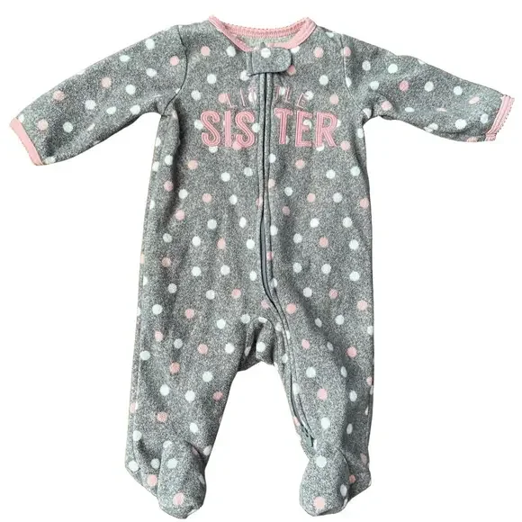 🍭6/$30 Carter’s “Little Sister” polka dot fleece zip footie pjs - 3 months