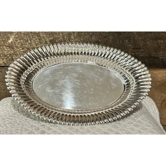 Vintage Oval PRILL SILVER Plated Ribbed Serving Dish w/ Scalloped Edge – 10 X 6½