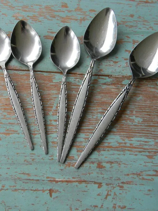 Oneida Community VENETIA Stainless SERVING SPOONS Burnished  Flatware SET 5 LOT