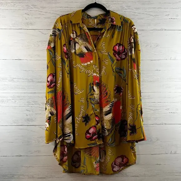 Free People‎ Silky Nights Button Down Tunic Mustard Size S