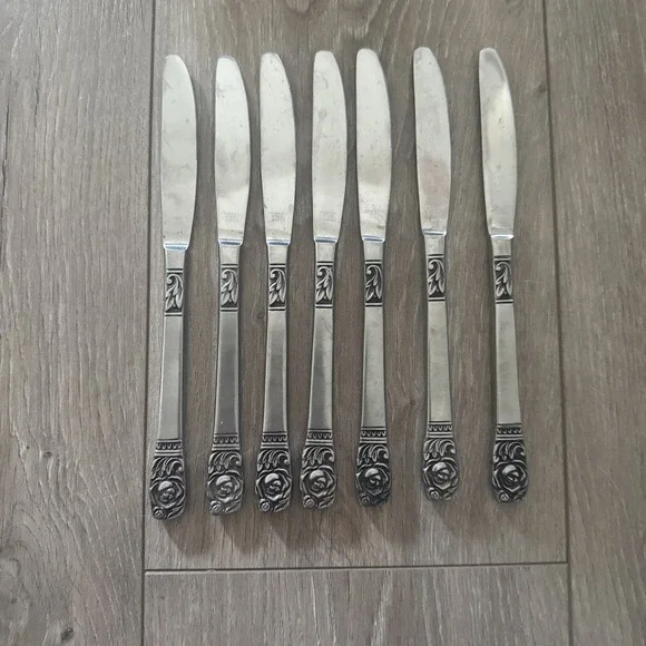 INR38 Interpur Set of 7 Dinner Knives Stainless Steel Japan‎ Rose Tip