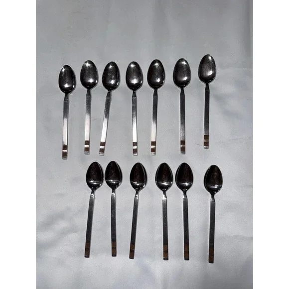 19pc‎ Stanley Roberts Japan Crosspoint Stainless Steel Teaspoons MCM Wood Inlay