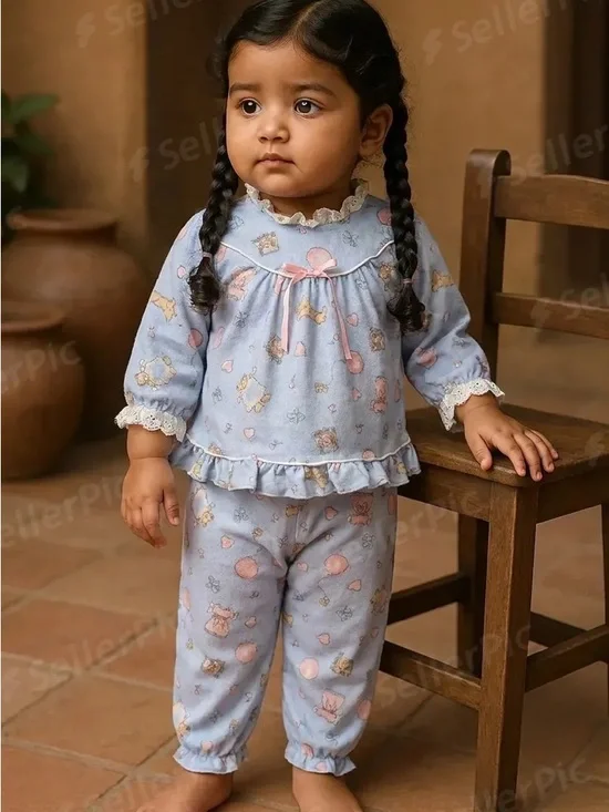 Vintage Source‎ Unknown Light Blue Ruffle Two-Piece Kids Pajama Set