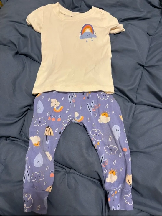 Kids Cream Top and Lavender Rainbow Cloud Pajama Set
