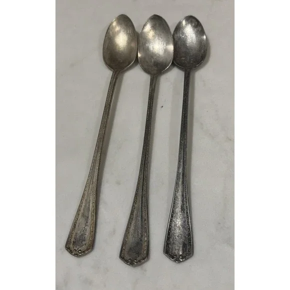 Set of 3 1877 N.F. Co Silver Plate ANTIQUE COLLECTIBLE ICED TEA‎ SPOONS 7.5